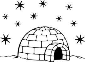 Igloo Surrounded by Stars Ideal for Winter Scene Design and Coloring Activities vector