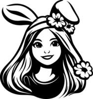 Cute Girl with Bunny Ears and Flower Crown Design for Coloring and Creative Projects vector
