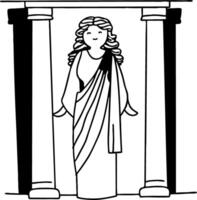 Elegant Woman in Classical Drapery Standing Between Ancient Columns Representing Grace and Beauty vector