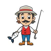 Fisher on White Background Charming Illustration. vector
