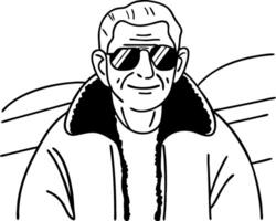 Cool Man with Sunglasses in Soft Jacket Retro Style Illustration for Tattoos and Design vector