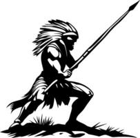 Dynamic Warrior Silhouette with Spear in Action for Tattoo Designs and Illustrations vector