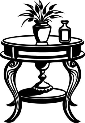 Elegant Vintage Side Table with Potted Plant and Bottle Perfect for Home Decor and Design