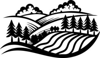 Serene Landscape with Rolling Hills Trees and Clouds Perfect for Nature-themed Designs vector