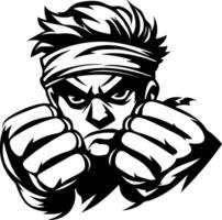Fierce Martial Artist with Clenched Fists and Determined Expression Design for Tattoos and Apparel vector