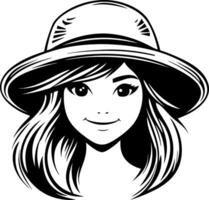Stylish Young Woman with Wide-Brimmed Hat Art Ideal for Tattoo Design and Coloring vector
