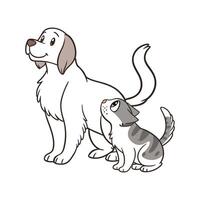 Clumber Spaniel and Manx Cat on White Background vector