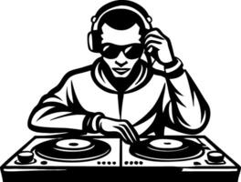 Stylish DJ Mixing Music with Turntables and Headphones for Creative Design Projects vector