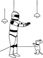 Robot Interacting with Cute Mouse in a Futuristic Setting Ideal for Childrens Books and Designs vector