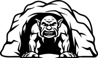 Fierce Goblin Emerging from Cave Graphic Ideal for Fantasy Art Prints and Tattoos vector