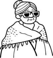 Cool Grandma Character Wearing Sunglasses and Shawl in Playful Illustration vector