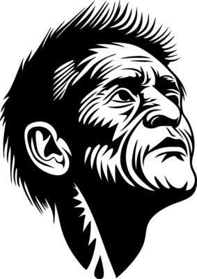 Heroic Portrait of an Elderly Man Gazing Upwards High Contrast Art Ideal for Design Projects