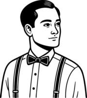 Stylish Man with Bow Tie and Suspenders Portrait Illustration for Retro Design Projects vector