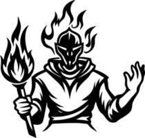 Mysterious Warrior with Flaming Torch and Spellbinding Aura for Tattoo and Fantasy Art vector