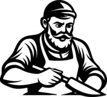 Master Artisan Carving with a Knife in Vintage Style for Tattoo Design or Craft Projects vector