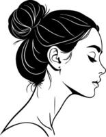 Elegant Profile Outline of a Woman with a Bun for Tattoo Design or Coloring Book vector