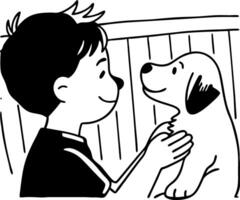 Happy Boy Interacting with Playful Puppy in Heartwarming Scene for Childrens Illustrations vector