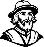 Historical Explorer Character Design for Tattoo Art and Coloring Book Illustrations vector