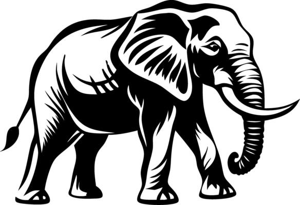 Elegant Black Elephant Art for Tattoo Design and Coloring Books