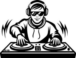Energetic DJ Mixing Music with Turntables in Stylish Sunglasses for Party Themes and Events vector