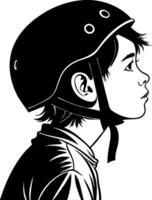 Child in Skate Helmet Profile Silhouette Ideal for Outdoor Activity Themes and Illustrations vector