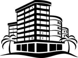 Stylized Urban Building Surrounded by Palm Trees Ideal for Architectural Illustrations vector