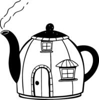 Whimsical Teapot House Design Perfect for Coloring Books and Creative Illustrations vector