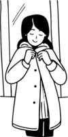 Stylish Young Woman Getting Ready in Cozy Winter Coat Next to Window for Fashion Illustration vector