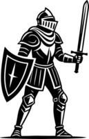 Knight in Armor Holding Sword and Shield for Fantasy Illustrations and Tattoo Designs vector