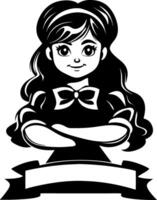Charming Young Girl Character with Bow and Blank Banner Perfect for Illustrations and Crafts vector