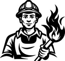 Firefighter Holding Torch in Retro Style Graphic for Poster Design and T-Shirt Printing vector