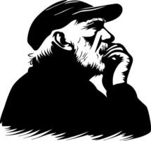 Contemplative Elderly Man Profile Silhouette in Hat Thoughtful Expression for Artwork and Design vector