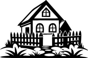 Charming Cottage with Picket Fence and Garden for Home Decor or Illustrative Projects vector