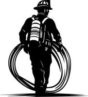 Firefighter Walking with Hose Symbolizing Bravery Courage and Service in Emergency Response vector