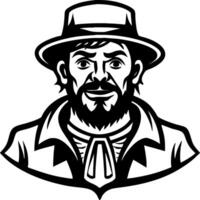 Vintage Man with Beard and Hat Illustration for Tattoo Design and Merchandise vector