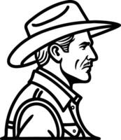 Detailed Profile of a Vintage Cowboy Character with Wide Brim Hat and Mustache for Art and Design vector