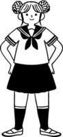 Confident Schoolgirl in Sailor Uniform Standing with Hands on Hips Character Design vector
