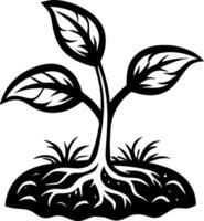 Elegant Black Plant Sprout with Leaves and Roots Ideal for Tattoos or Coloring Books vector