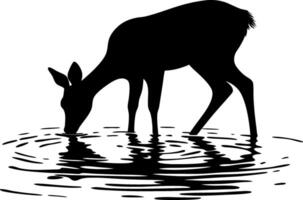 Elegant Silhouette of a Deer Drinking Water Surrounded by Gentle Ripples for Nature Themes vector