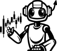 Friendly Robot Analyzing Stock Market Trends with Candlestick Charts for Financial Insights vector