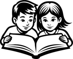 Children Reading Together Illustration Engaging with Books for Educational Design vector