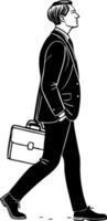 Stylish Businessman Walking with Briefcase Elegant Line Art Graphic for Professional Themes vector