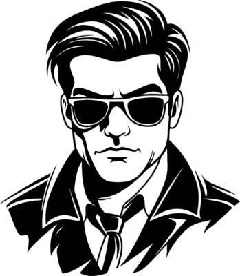 Stylish Male Character in Sunglasses with Sharp Features and Confident Expression