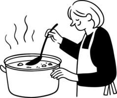 Cheerful Cook Stirring Soup in Pot Illustration for Recipe Blogs and Cooking Tutorials vector