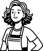 Smiling Young Woman with Curly Hair Wearing an Apron for Creative Design Projects vector
