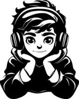 Charming Boy with Headphones Listening to Music Illustration for Creative Projects vector