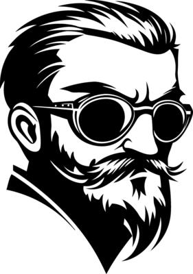 Cool Retro Man with Sunglasses Beard and Mustache Graphic for Tattoos and Art Prints