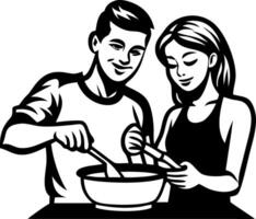 Couple Cooking Together Enjoying Meal Preparation in a Modern Kitchen Setting vector