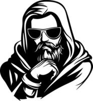 Stylish Bearded Man in Sunglasses with Hoodie Design for Apparel and Tattoo Use vector