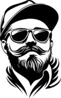 Stylish Bearded Man with Sunglasses and Cap Retro Graphic Design for Tattoos and Prints vector